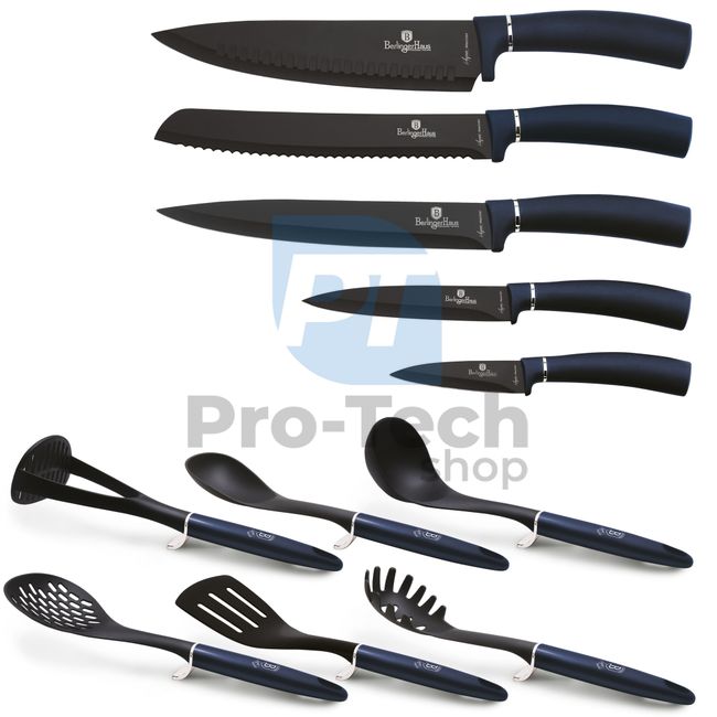 Set cuțite de bucătărie cu suport inox și ustensile de bucătărie, 12 piese AQUAMARINE- SILVER 20074