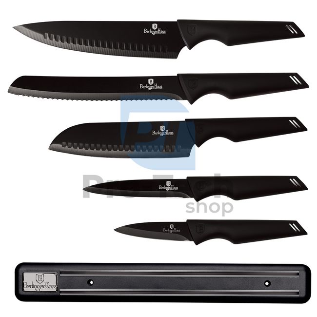 Set cuțite de bucătărie cu suport magnetic inox, 6 piese BLACK 20468