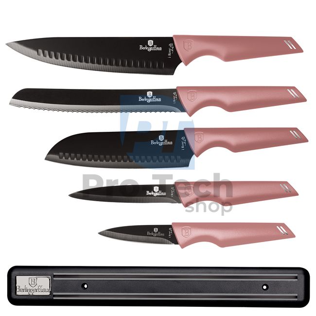 Set cuțite de bucătărie cu suport magnetic inox, 6 piese PINK 19959