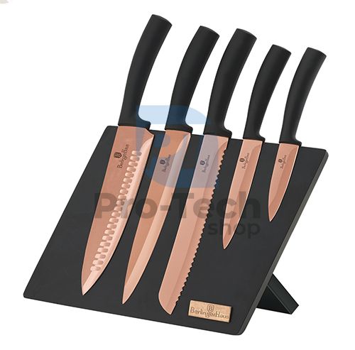 Set cuțite de bucătărie cu suport magnetic inox, 6 piese ROSE GOLD 19711