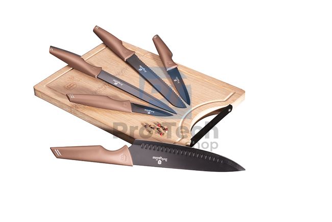 Set cuțite de bucătărie cu tocător bambus 6 piese ROSE GOLD 19522