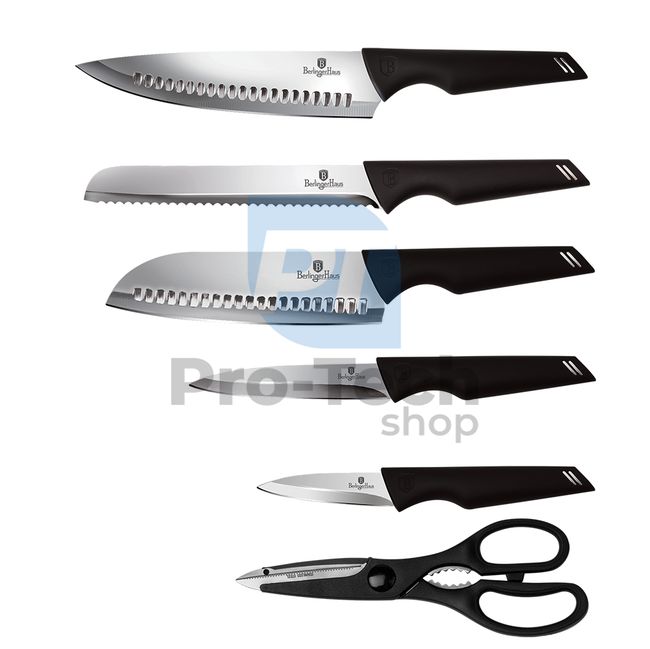 Set cuțite de bucătărie inox cu suport, 7 piese BLACK 20474