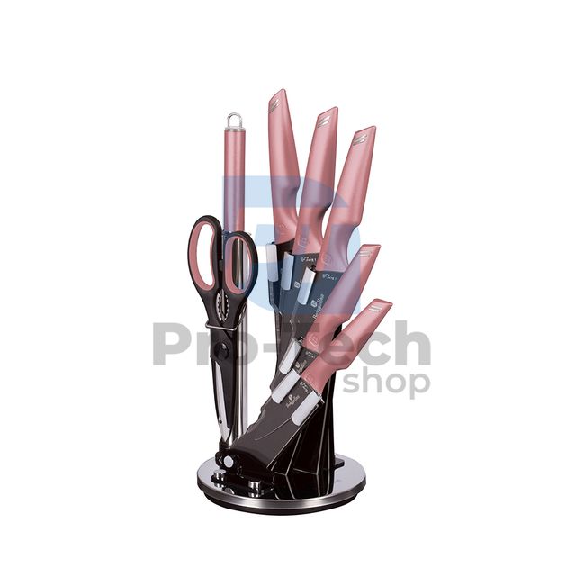 Set cuțite de bucătărie inox cu suport acrilic, 8 piese PINK 19964