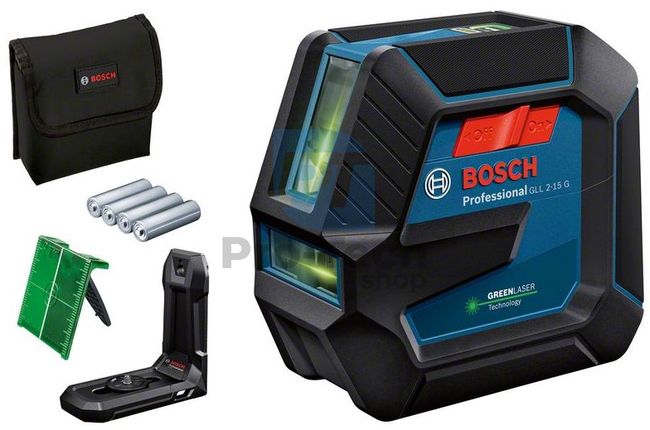 Nivelă laser Bosch GLL 2-15 G cu 4 baterii (AA), placă țintă pentru laser 15218