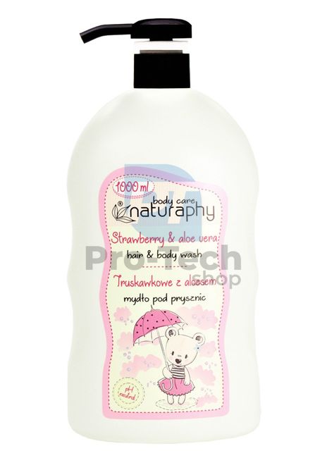 Gel de duș și șampon 2 în 1 pentru copii cu căpșuni și aloe vera Naturaphy 1000ml 30027