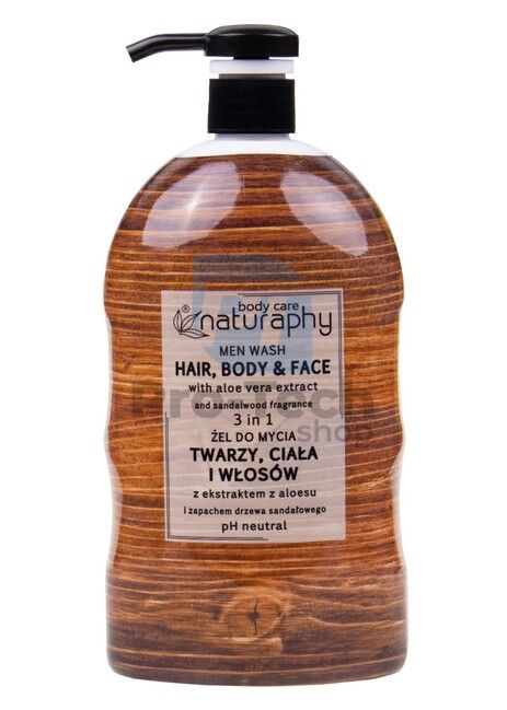 Gel de duș, șampon și gel de față pentru bărbați 3în1 cu lemn de santal Body care Naturaphy 1000ml 30126