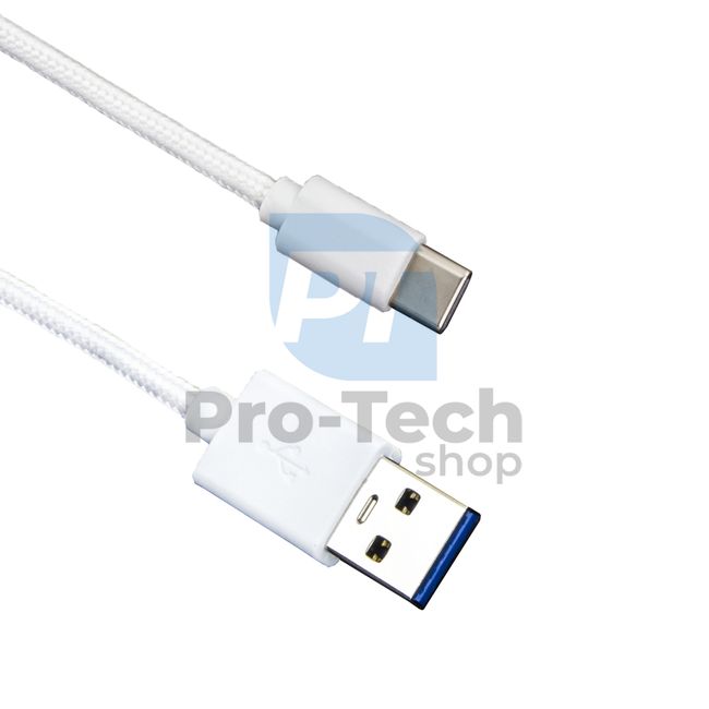 Cablu USB-C 3.0, 1,5m, alb, împletit