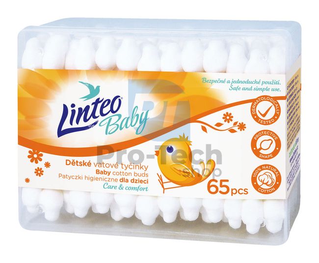 Bețișoare igienice de urechi 65 de bucăți în cutie Linteo Baby 30425