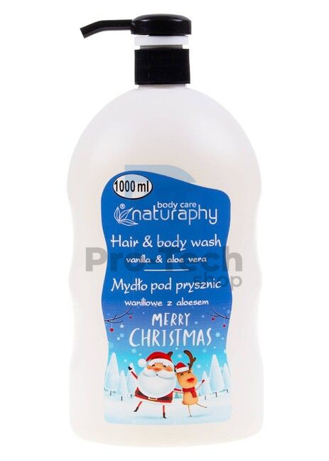Gel de duș și șampon de Crăciun 2în1 vanilie cu extract de aloe vera Naturaphy 1000ml 30283